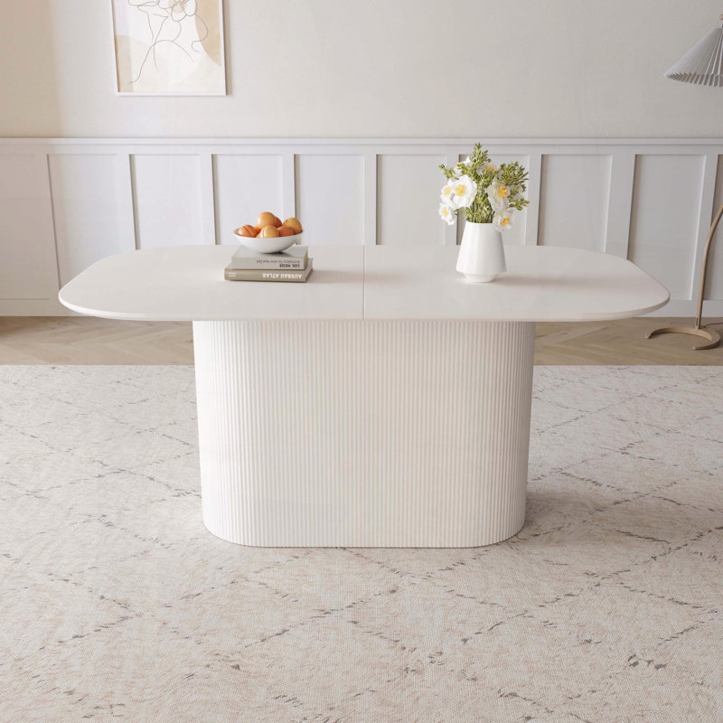 63" Cream MDF Dining Table – Vertical Striped Legs, Seats 4-8