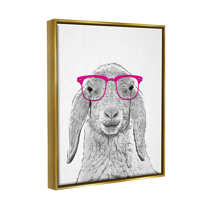 «Trinx Farmhouse Sheep Pink Glasses» par Annalisa Latella, H 21 po x l 17 po x P 1,7 po, Cadre flottant métallique doré