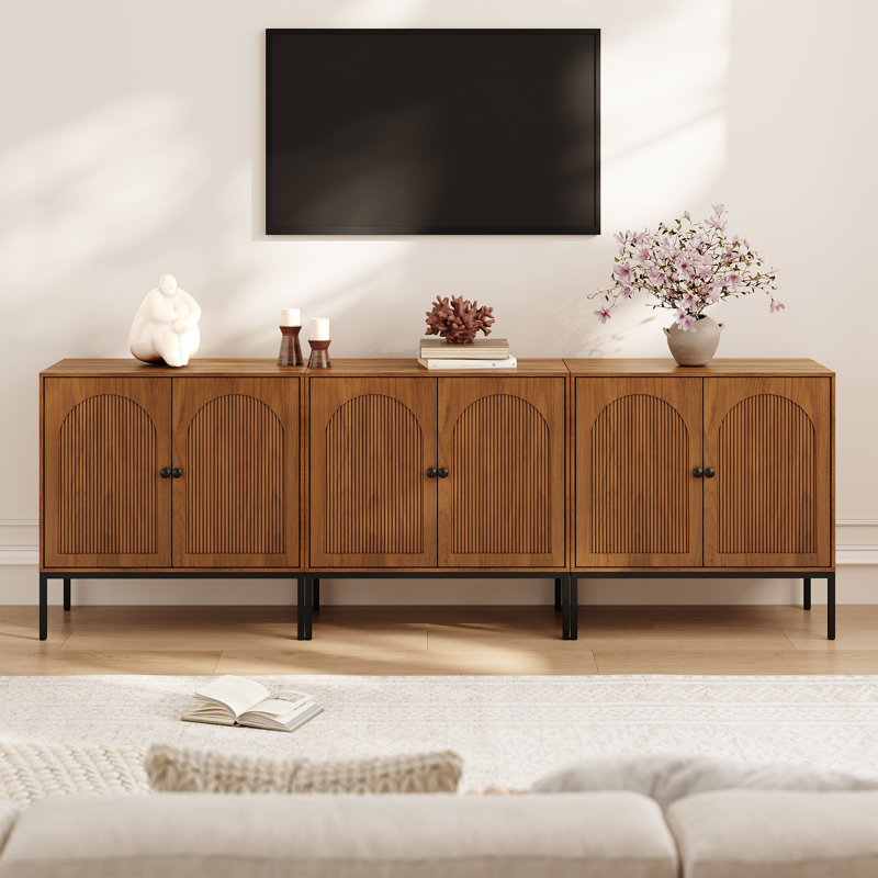 Modern Minimalist Style 31.5‘’ Wide Fluted Panel Sideboard（set Of 3）, Walnut