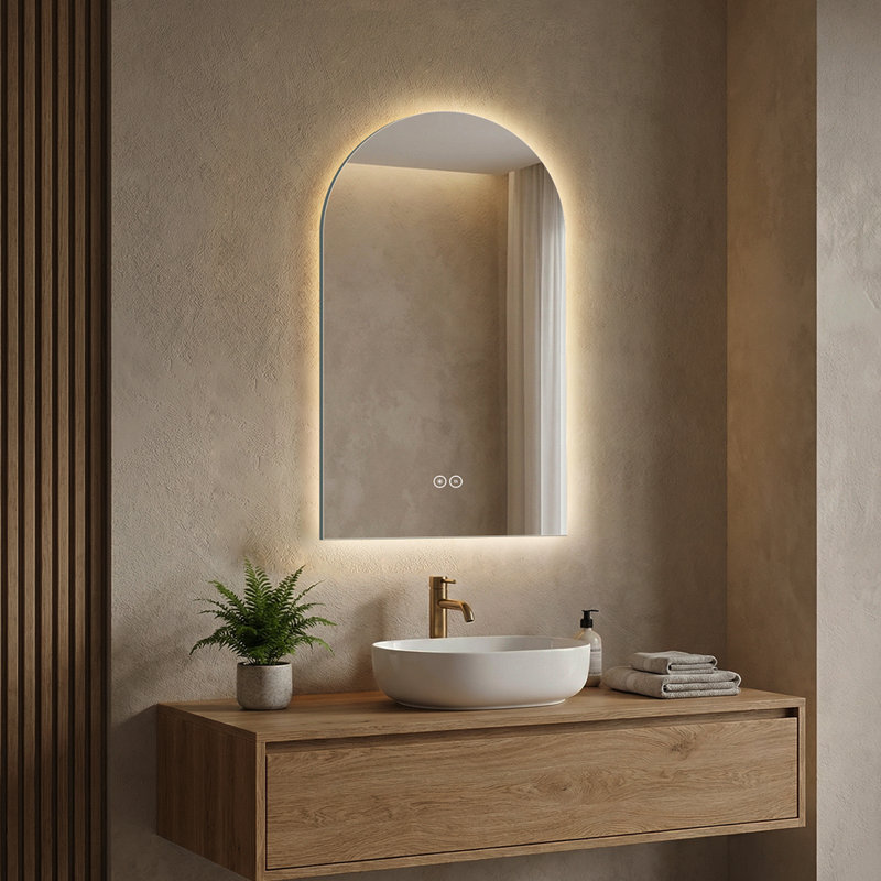 Miroir de salle de bain 32 po x 20 po à rétroéclairage DEL sans cadre, 3 lumières à intensité variable, antibuée, commande tactile, miroir de meuble-lavabo mural