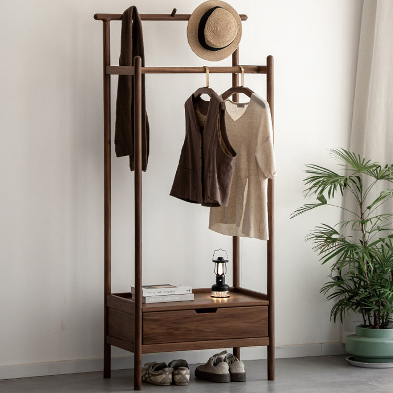 Solid Wood Hall Tree with Mortise - Tenon Joint, Walnut