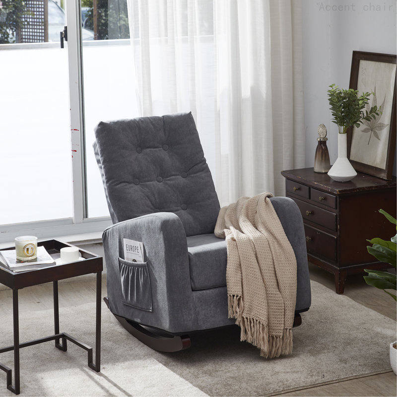 Chaise berçante rembourrée capitonnée Faymon, Gris