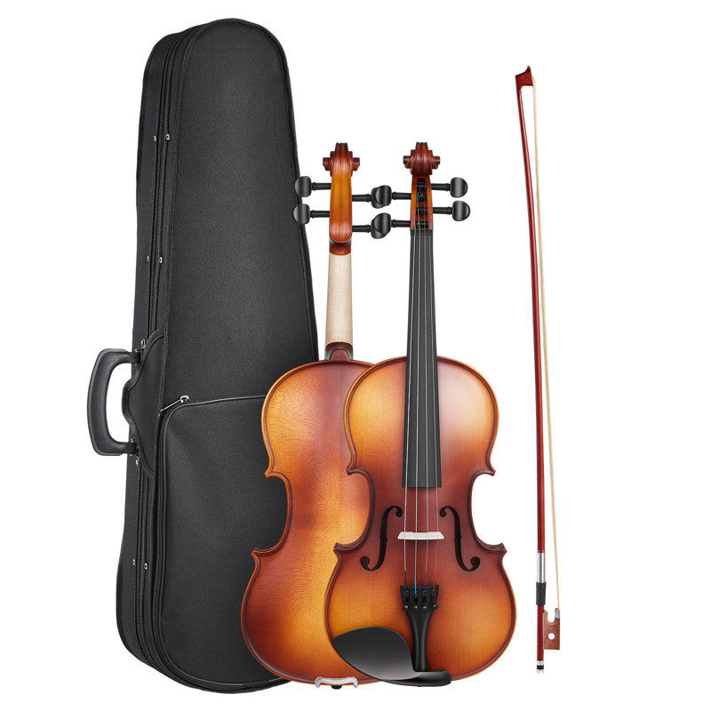 Violin 4/4 Full Size for Adults, Violin Fiddle Set for Beginners Student with Hard Case, Rosin, Bow, Shoulder Rest,Bridge,Extra Strings,Professional Solidwood Instrument (Matte Brown)