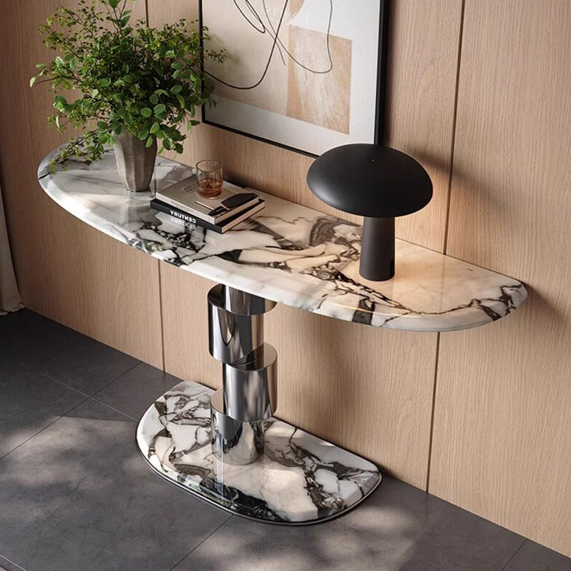 Console de style italien en pierre frittée., H 33,4 po x l 47,2 po x P 14,9 po