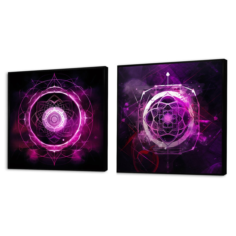 Chakra du troisième œil - Cercle mystique - Christianisme, ensemble de 2 collages carrés, Cadre flottant noir