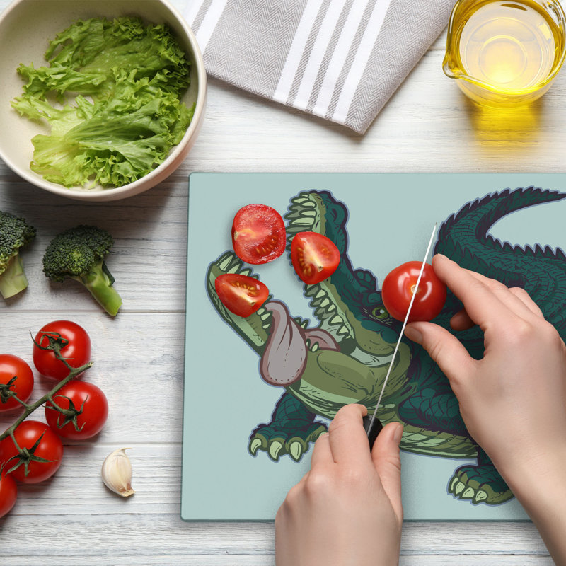 Ambesonne Crocodile Cutting Board Large Size Graphical Wild Alligator Multicolor