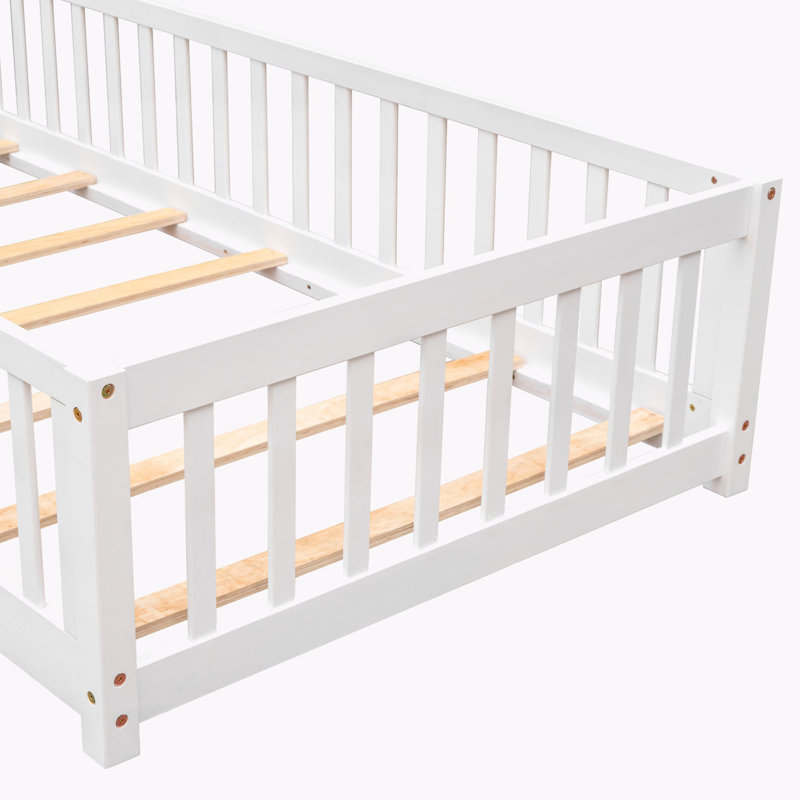 Platform Slat Bed with Door and Fence, White, Twin
