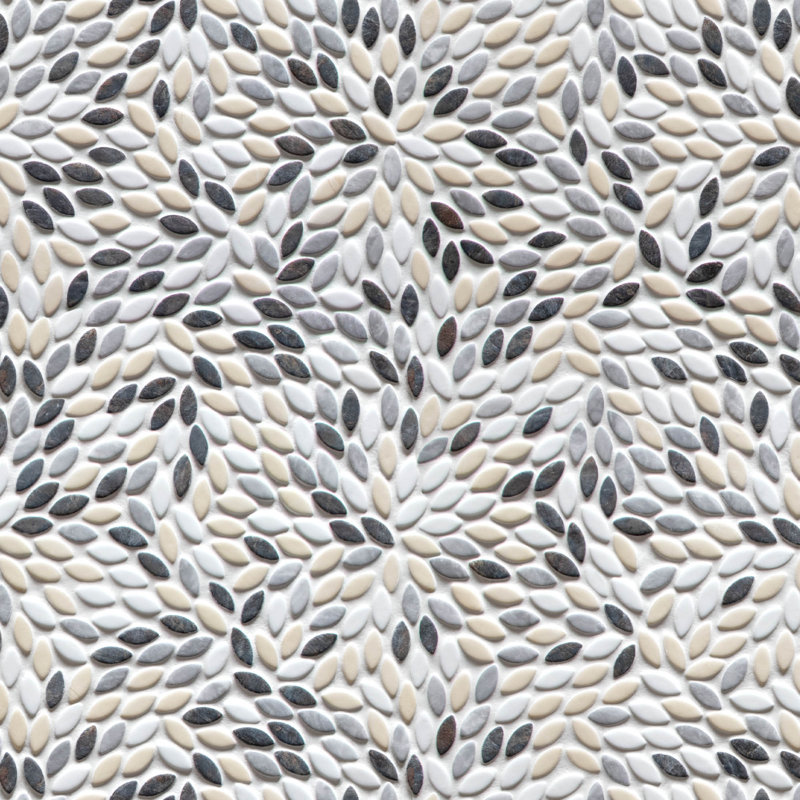 11.1" x 11.4 Matte Flower Recycled Glass Floor & Wall Mosaic Tile, Beige Mixed