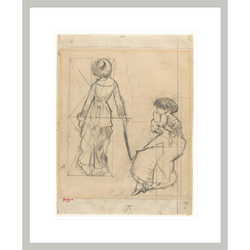 Étude pour Mary Cassatt au Louvre: The Etruscan Gallery "[recto]" par Edgar Degas - Impression Giclée encadrée
