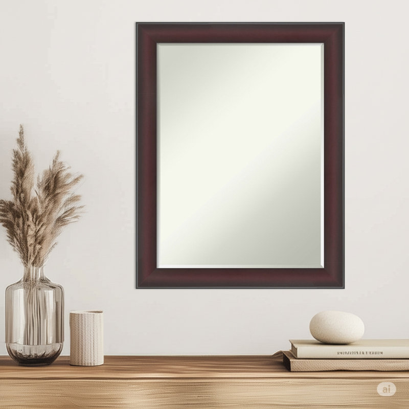 Grand Narrow Half-Inch-Bevel Framed Wall Mirror, Cherry