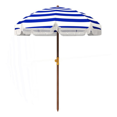 Patio Umbrella, 6.2' Portable Beach Umbrella, UV 40+ Ruffled Outdoor Umbrella With Vented Canopy, Carry Bag, Blue Stripe