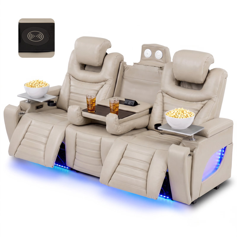 Canapé inclinable électrique deux places avec console rabattable, canapé inclinable 3 places compact avec lampe de lecture, station de recharge et éclairage DEL pour salon de VR