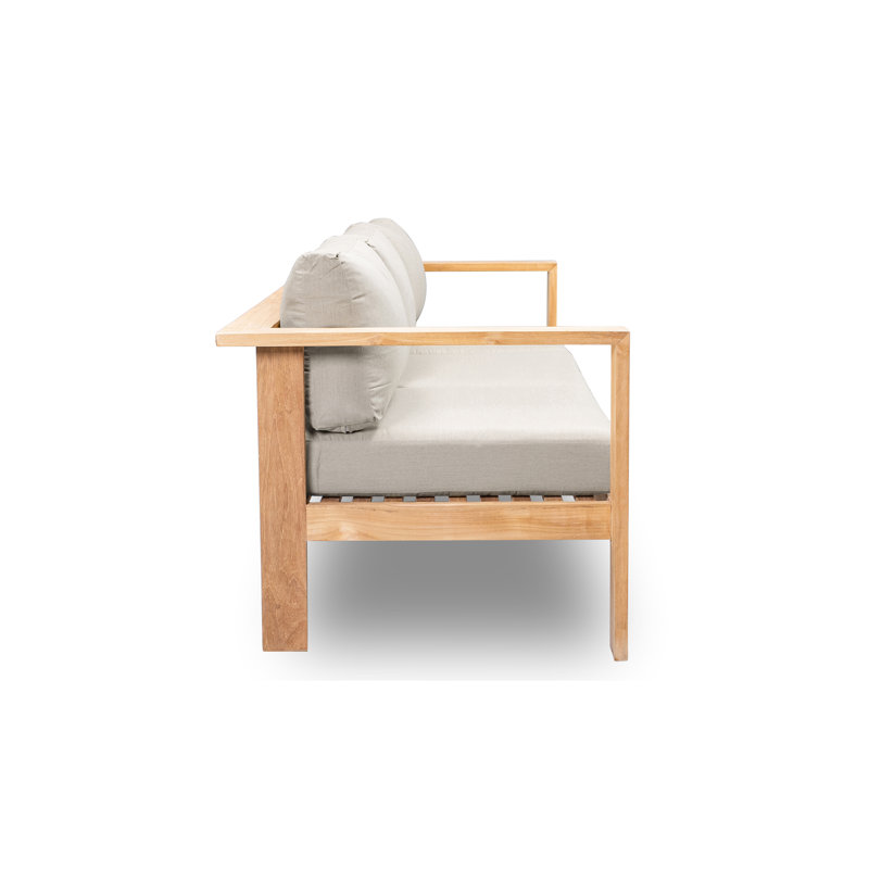 Ando Teak Patio Sofa with Sunbrella Cushions, Cast Silver Sunbrella®