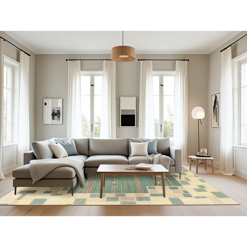 Tapis abstrait brun clair / vert, Rectangle 8 pi x 10 pi