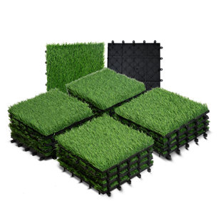 Artificial Grass Tiles Outdoor, Turf Squares 12X12 In, Pack 18, Self-Draining Artificial Grass Squares With Interlocking Synthetic Grass Pads, Self-Draining Fake Grass For Pets And Dogs (Set of 18)