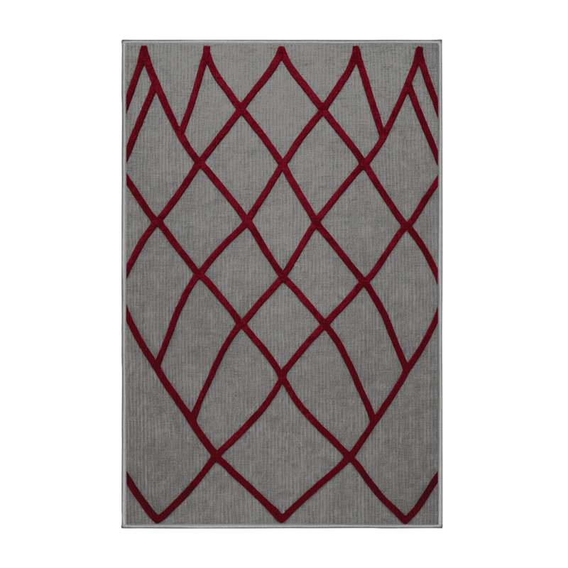 Machine Washable Trellis Gray Area Rug, Runner 2' x 4'