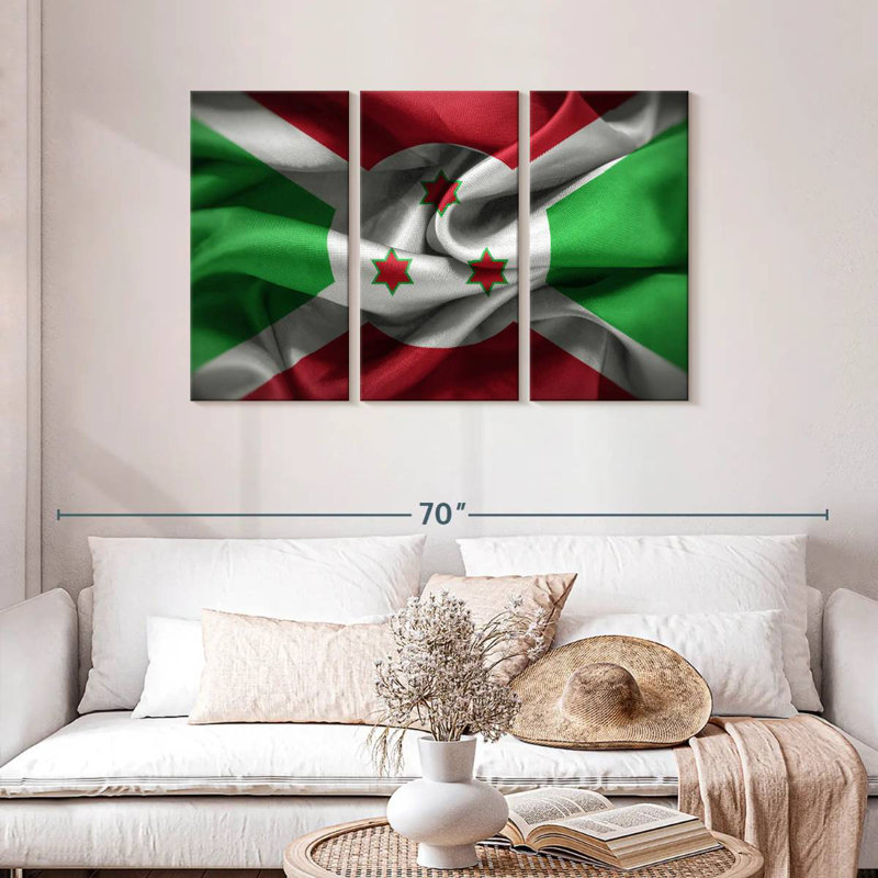 Froissé drapeau burundais, H 14 po x l 23 po