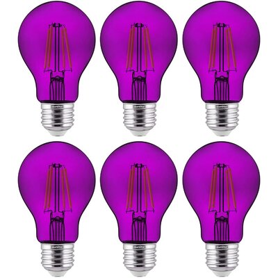 6- Pack LED Dimmable UL Listed Filament A19 Standard Colored Transparent Light Bulb, Purple Finish -  Sunlite, WF05939-1