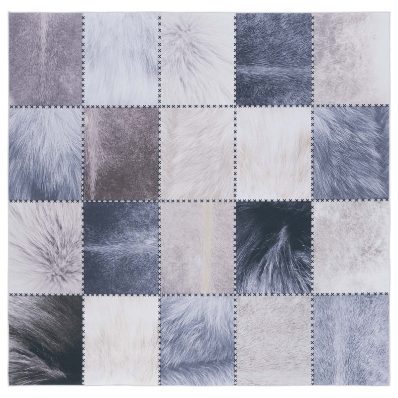 Tapis géométrique beige / gris, Carré de 6 pi