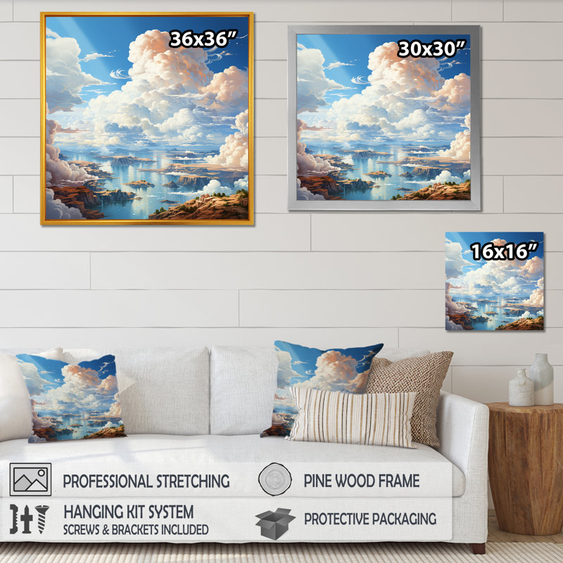 «Sky View The Art Of Clouds II» - art mural nuages, Cadre flottant blanc, H 16 po x l 16 po x P 1 po