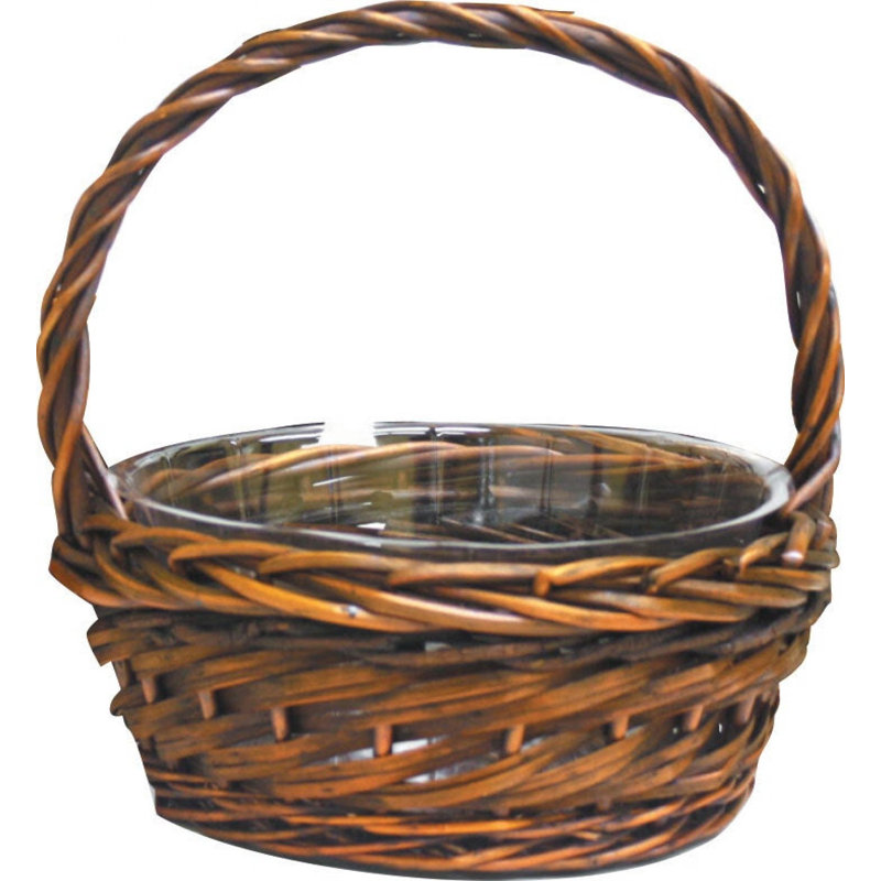 Panier rond en saule à longues poignées, H 12 po x l 11,5 po x P 11,5 po