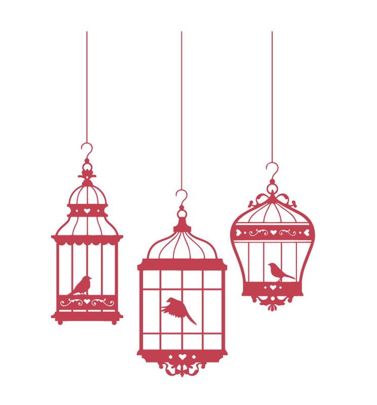 Adhésif décoratif jolies cages à oiseaux, H 24 po x l 18 po x P 0,01 po, Rouge Dahlia