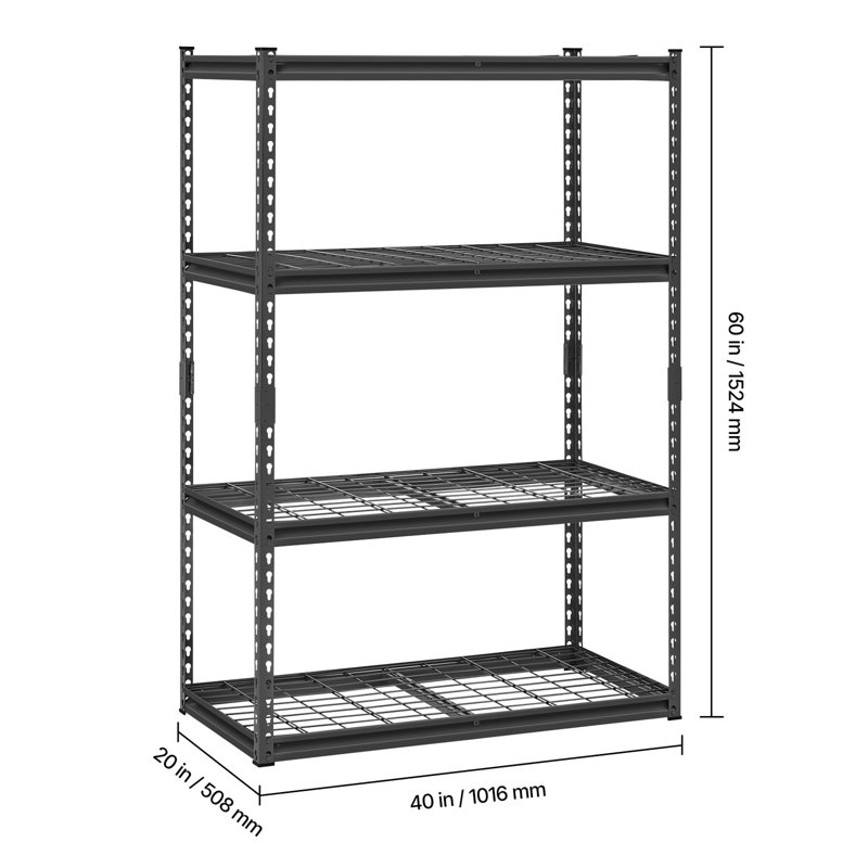 Étagère de rangement standard standard à 4 niveaux, capacité de charge totale de 2400 lb, acier noir profond