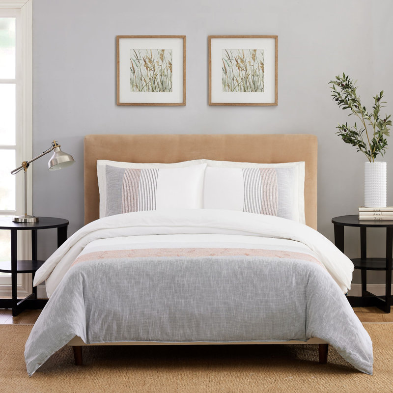 Ensemble de housse de couette en coton standard gris 3 pièces, Couette grand + 2 taies décoratives standard