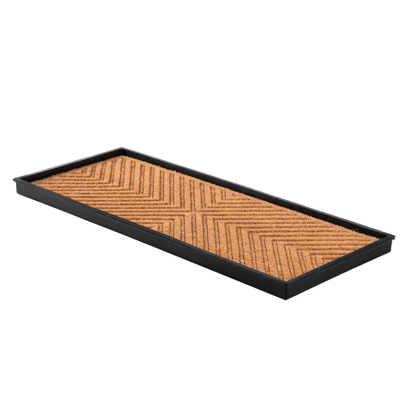 Eco-Friendly 14" x 34" Tan Cross Embossed Heavy-Duty Rubber Boot Tray with Raised Edge for Muddy Shoes, Garden Tools & Pet Supplies — Indoor/Outdoor