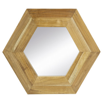18.5" X Hexagonal Mirror With Fine Wood Encapsulating, Decorative For Home Wall Wrapping, Living Spaces