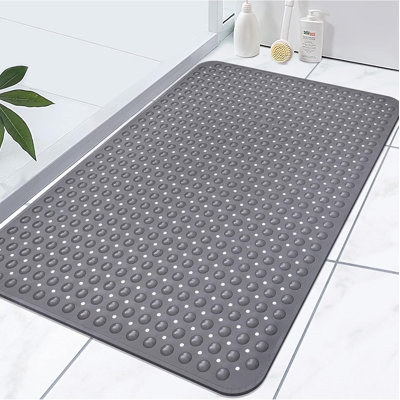 Tapis de douche extra large gris en TPE antidérapant avec ventouses, 120 x 80 cm, tapis de bain découpable pour douche à l'italienne, cuisine et buanderie.