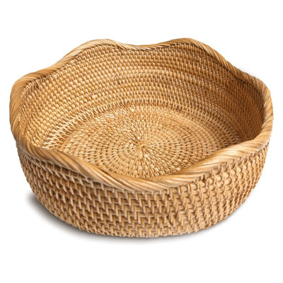 11.5" Honey Brown Handmade Rattan Round Bread & Fruit Basket