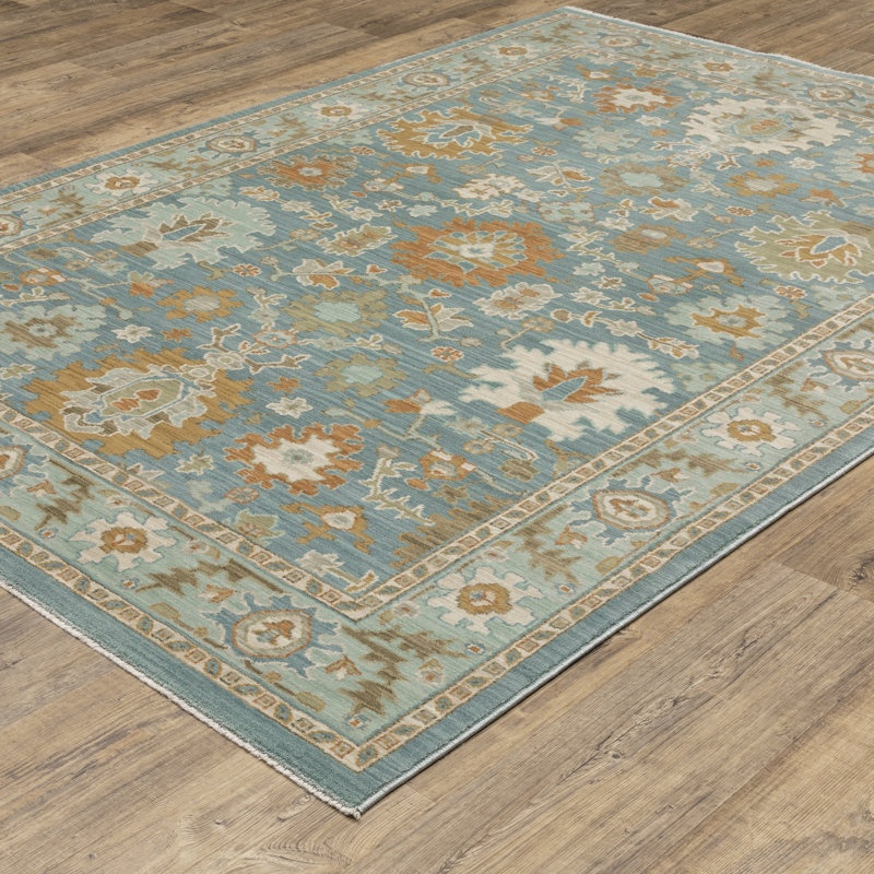 Graicyn Traditional Oriental Teal/ Rust Area Rug, Rectangle 9'10" x 12'11"