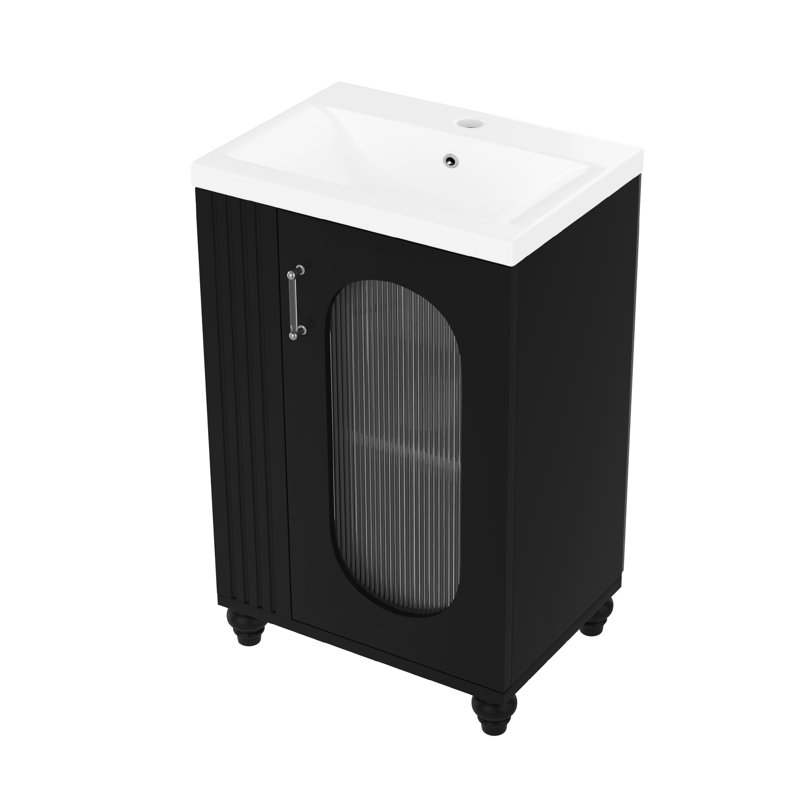 20'' Single Bathroom Vanity With Ceramic Top, Black