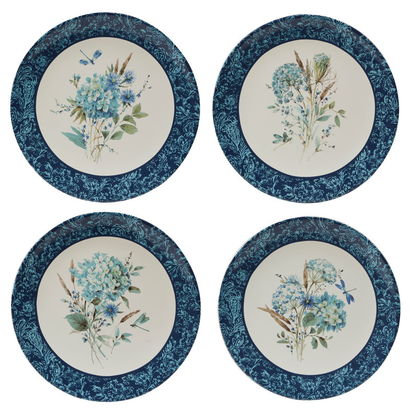 Bohemian Blue Floral Ceramic 16-Piece Dinnerware Set, Service for 4