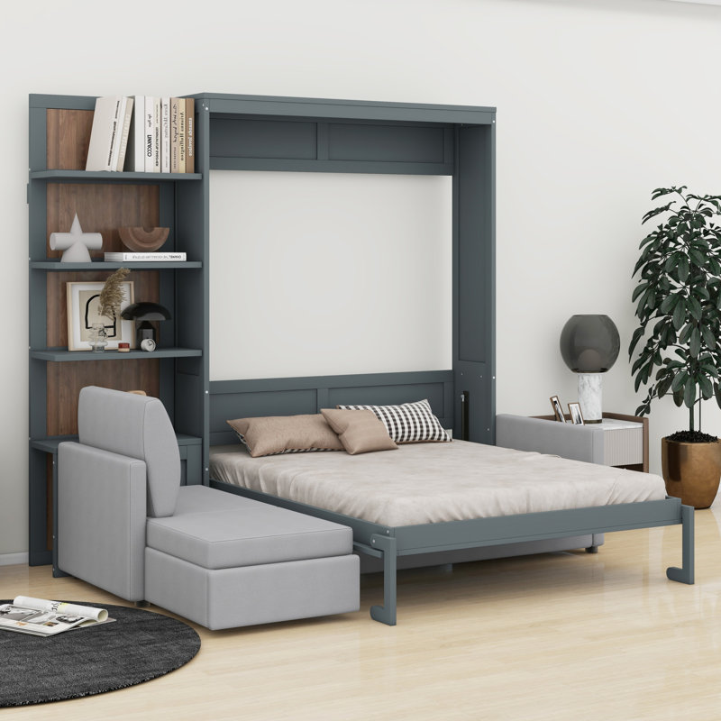 Lit escamotable mural avec canapé et tablettes Murphy, gris