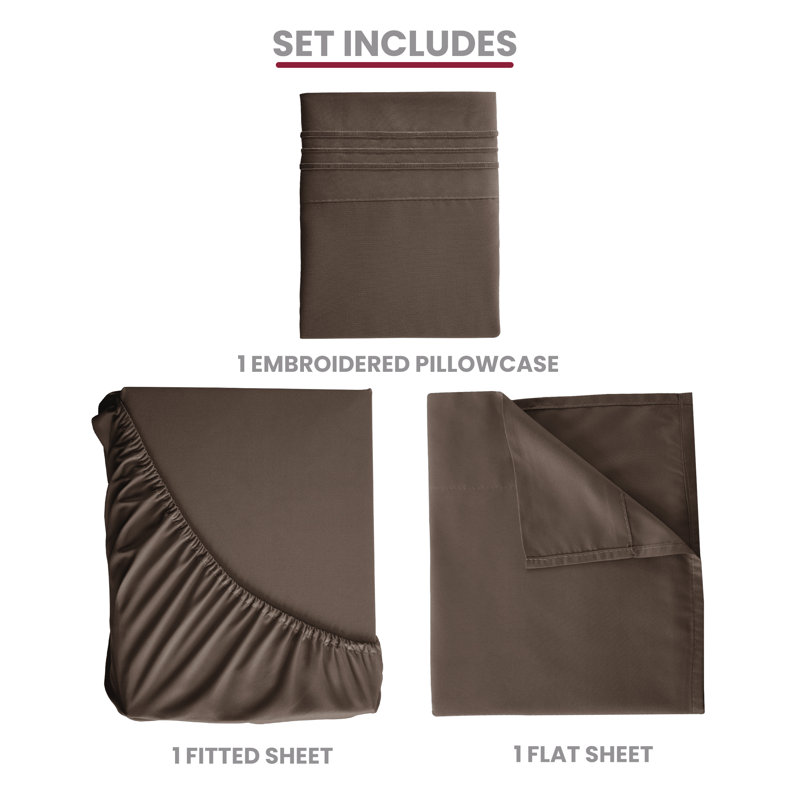 Lux Decor 4-Piece Ultra Soft Microfiber Sheet Set Deep Pocket Fitted Sheet, Wrinkle-Resistant & Easy Care Bedding, Brown