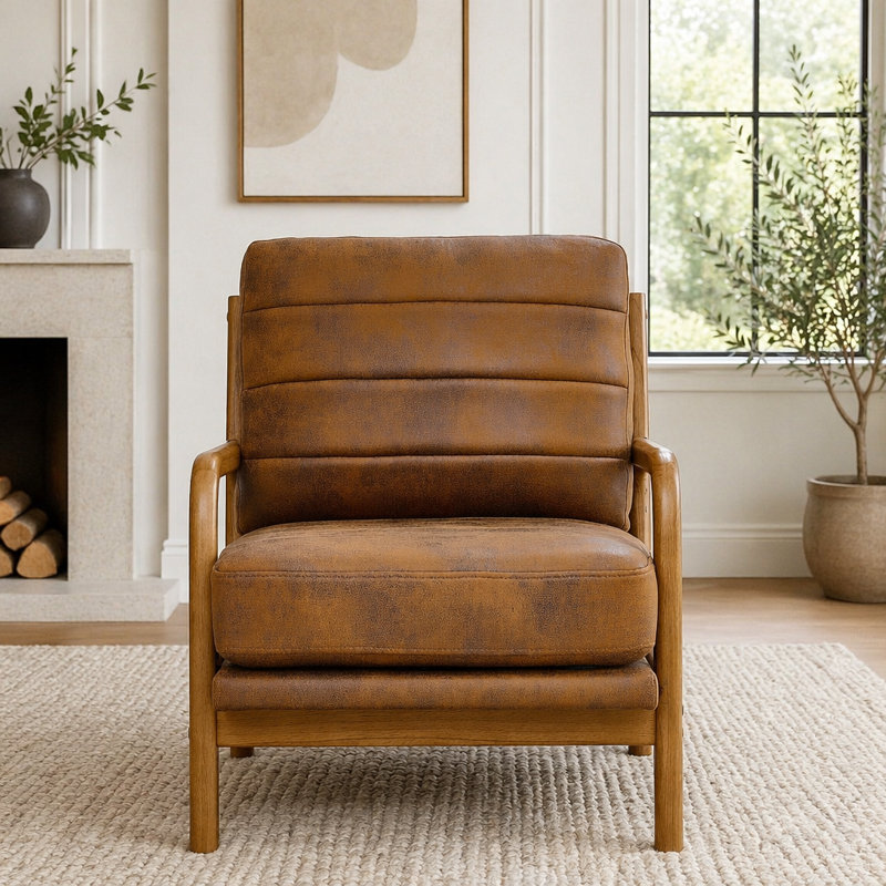 Chaise d'appoint rembourrée en bois massif, Marron clair