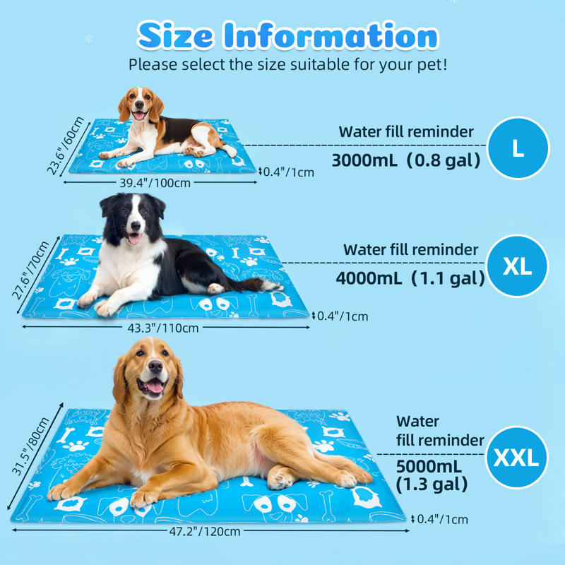 Pet Cooling Mat for Dogs & Cats, Water-Filled Leak-proof Ice Pad, 2.36" H x 14.96" W x 13.78" D