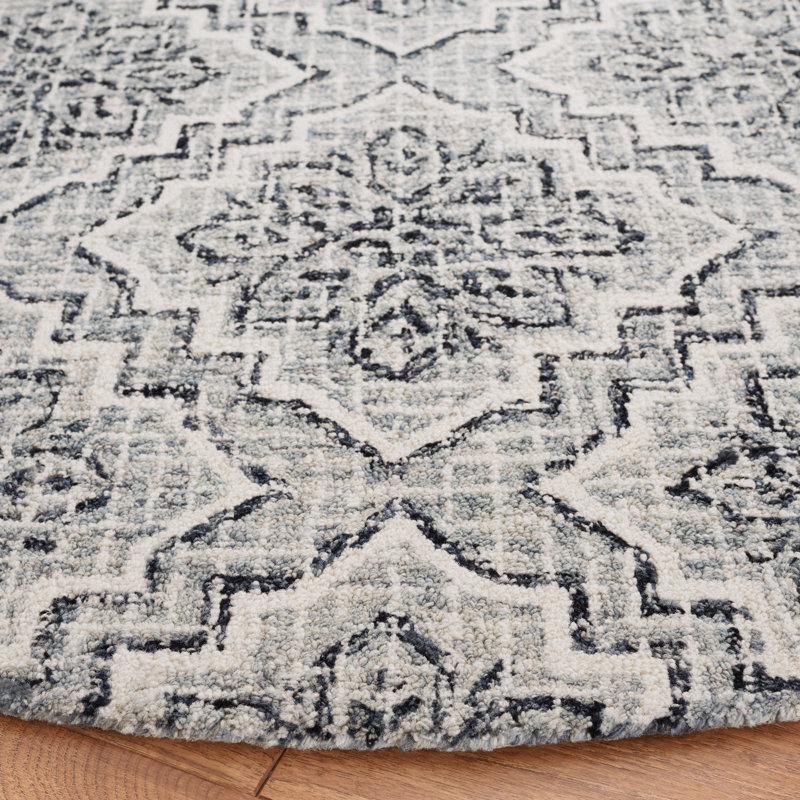 Tapis géométrique abstrait en laine touffeté à la main en coton, Rond 6 pi