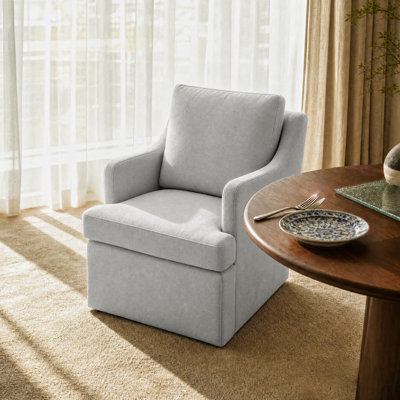 Upholstered Chenille Dining Chair with Curved Back and Armrests