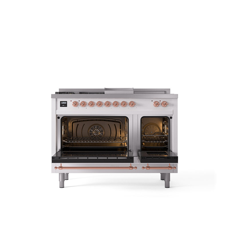 ILVE Nostalgie II 48 in Dual Fuel Range, 5 Burner, Griddle, Frenchtop, Natural Gas, RAL/Copper