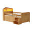 Lit mezzanine simple en pin naturel avec tête de lit à DEL, garde-corps de sécurité et 4 tiroirs de rangement pour enfants