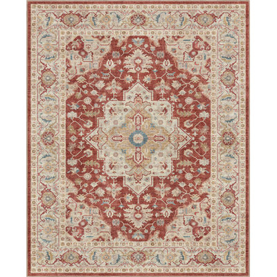 Summit Red Beige Medallion Oriental Area Rug