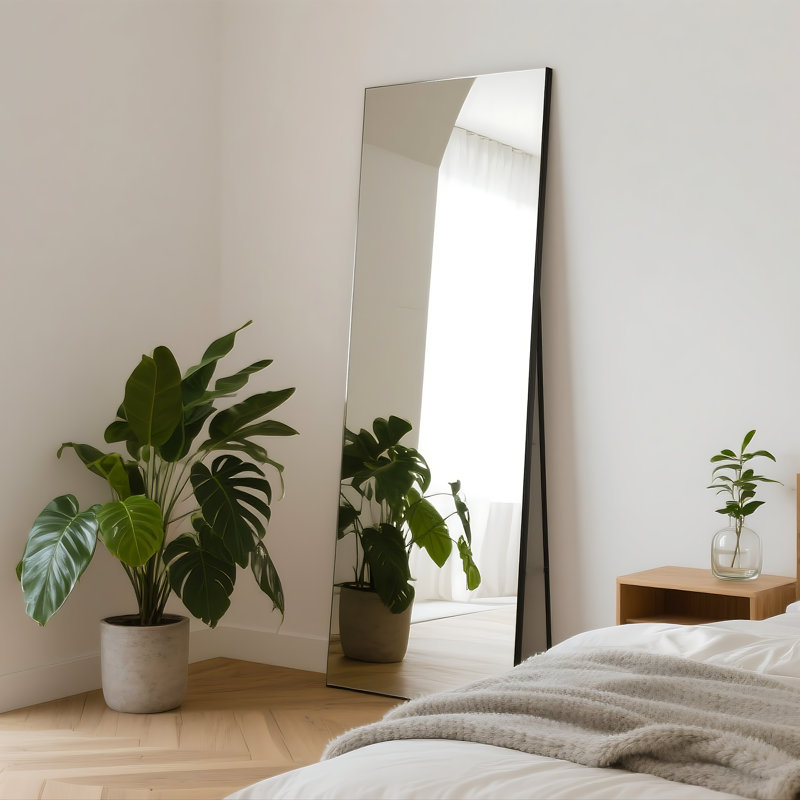 Miroir pleine longueur en verre trempé sans cadre avec support, anti-désargent 10 ans, 65 po x 24 po