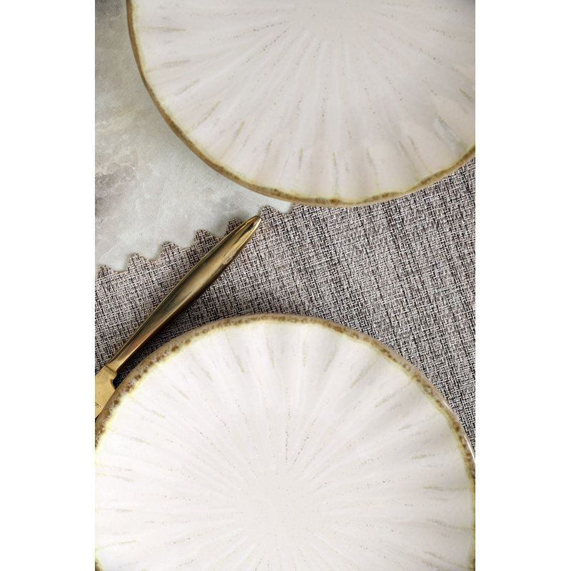 Elegant Dessert Plate Set (6 Pieces), White & Gold, 8.7 Inches | 100% Ceramic Stoneware, Antibacterial & Eco-Friendly | Dishwasher Safe up to 122°F, Microwave Safe | Perfect for Entertaining & Special Occasions