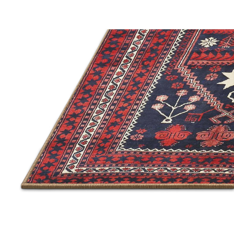 Tapis traditionnel bleu / rouge, Rectangle 7 pi x 9 pi