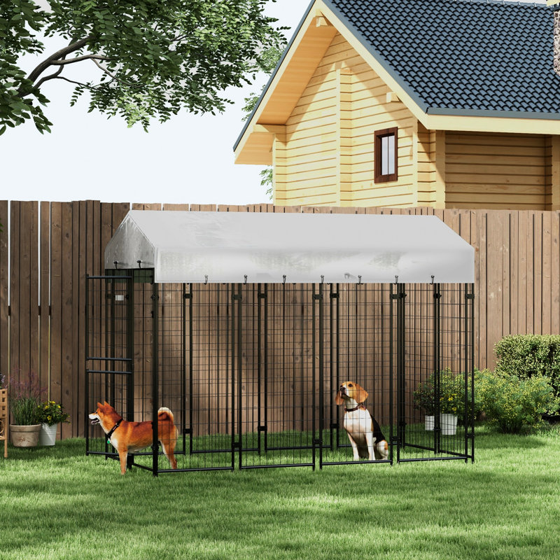 Très grand chenil d'extérieur 7,8 pi x 6 pi - Acier robuste et confortable pour les animaux de compagnie