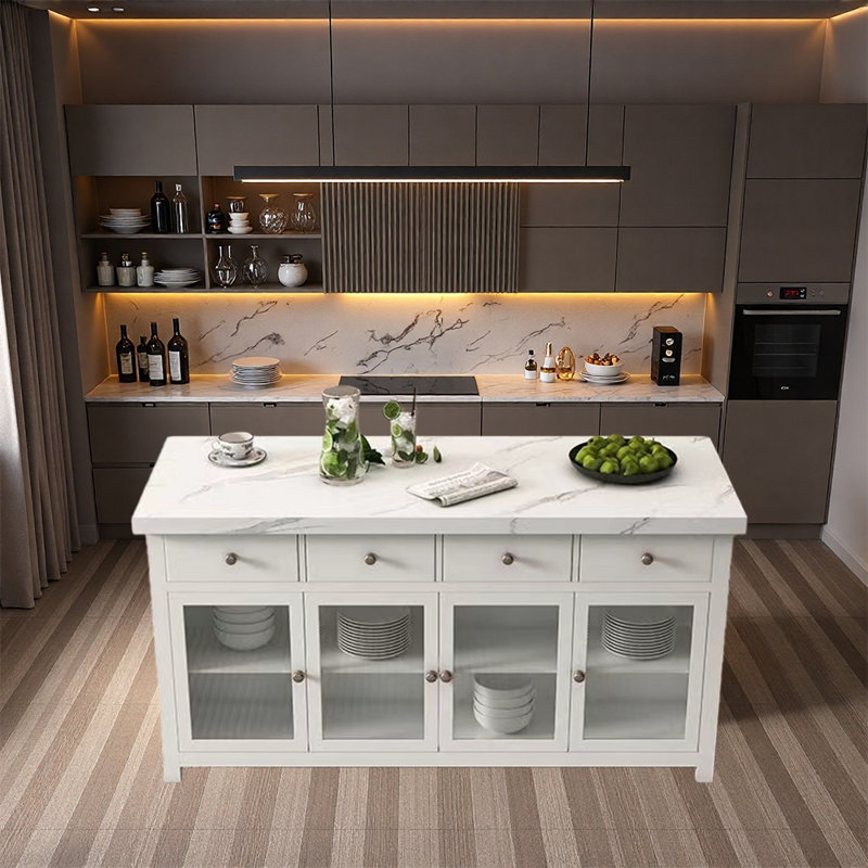 Îlot de cuisine rétro élégant et polyvalent adapté aux salles à manger de cuisine