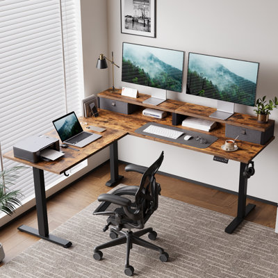 63" L Shaped Electric Standing Desk With 2 Drawers,Ergonomic Corner Height Adjustable Desk, Sit-Stand Computer Table with Storage for Home & Office